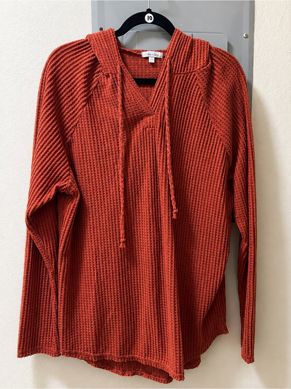 white birch Rust Orange Waffle Knit Hooded Pullover